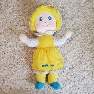 1987 HAPPINESS AID HUG ME YELLOW CLOTH DOLL PLUSH STUFFED VINTAGE LARGE VTG 25"